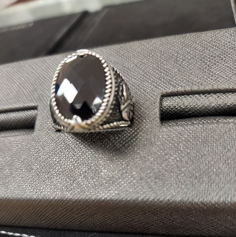 Onyx sterling silver eagle men's ring,sizes 10 11 12